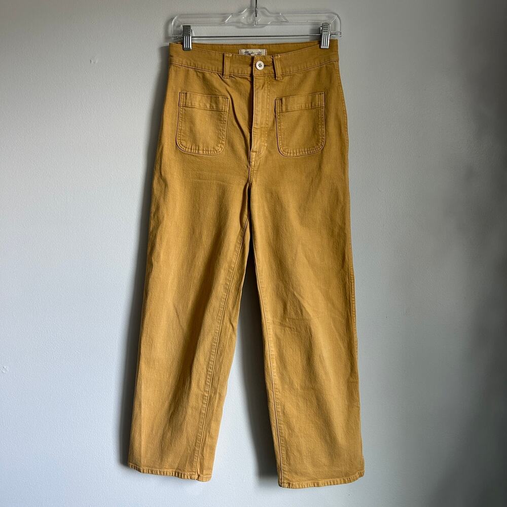 Madewell Mustard Yellow Wide Straight Leg High Rise Cotton Stretch Pants Size 27
